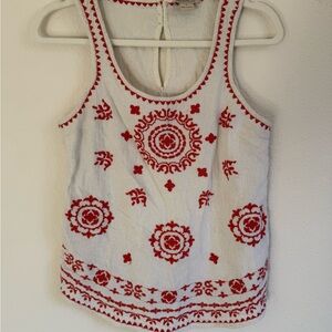 Lucky Brand Red Embroidered White Tank Top